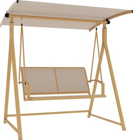 Outsunny 2-személyes kültéri kertihinta állítható napernyővel, UV védelem 30+, háromszög alakú fém keret, teherbírás 220 kg, 160x112x162 cm Khaki | Ao