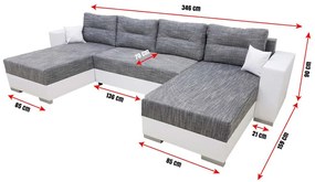 RONNY U ágyazható ülőgarnitúra, 346x90x159, berlin 01/fehér öko-bőr