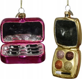 Üveg karácsonyfa gömb Smink szett Szempilla paletta karácsonyfára 8cm