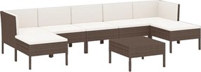 vidaXL 8 részes barna polyrattan kerti bútorszett párnákkal