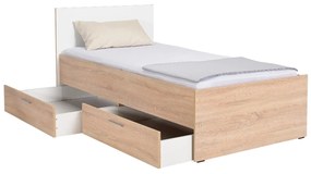 Egyszemélyes ágy 90 cm Vobima 2 (szonoma tölgy + fehér) (ágyráccsal) (tárolóhellyel). 1094834