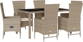 vidaXL 7 részes bézs polyrattan kerti étkezőgarnitúra párnákkal