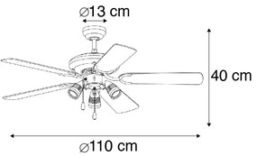 Bronz mennyezeti ventilátor fával 110 cm 3 lámpával, húzókapcsolóval - Mistral