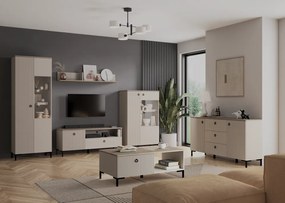 Alacsony vitrin, szürkésbarna Taupe/silverjack tölgy, DOMCA 1D1W/140