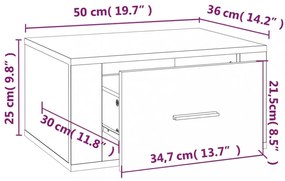 barna tölgyszínű falra szerelhető éjjeliszekrény 50x36x25 cm