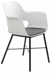 Whistler karfás design szék, fehér PP, szürke ülőlap
