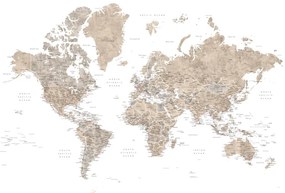 Térkép Neutral watercolor detailed world map with cities, Abey, Blursbyai