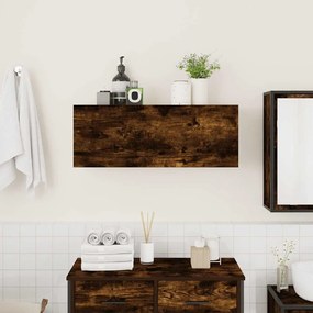 füstös tölgyszínű szerelt fa fali fürdőszobaszekrény 80x25x30cm