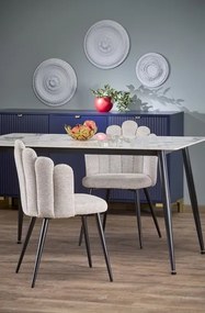 EMILIO 140 cm asztal, fehér márvány asztallappal, fekete lábakkal