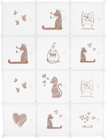 Gyerek moduláris szekrény, fehér/barna gyerek minta, KITARO