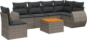 vidaXL 7 részes szürke polyrattan kerti ülőgarnitúra párnákkal