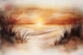 Vászonkép Canvas Tájkép Víz Tenger Tengerpart Dűnék Fű Nap 60x40