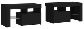2 db fekete színű LED-lámpás éjjeliszekrény 70x36,5x40 cm