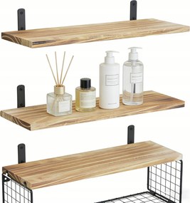 Fürdőszobai polc szett Akasztós 3 részes, tároló kosárral, fa és fém