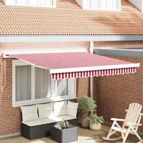Manuális Behúzható Napernyő Piros és Fehér Csíkos 350x250 cm