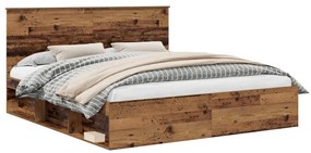 vidaXL Ágykeret fejtámlával Öreg fa 200 x 200 cm Tömör fenyőfa