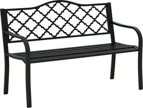 Outsunny 2-Személyes Kerti Pad, Fém Park Pad 240 kg-ig, Terasz Pad Bartámlás és Karfás Kerti Bútoröntött Vas Fekete 128 x 58,5 x 89 cm | Aosom