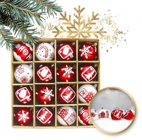 Karácsonyi díszek szett RED&WHITE piros-fehér, 16 db