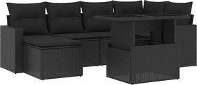 vidaXL 7 részes fekete polyrattan kerti ülőgarnitúra párnával