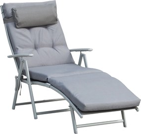 Outsunny Összecsukható Napozóágy Fejpárnával és Ülőpárnával, 7-fokozatú Állítható Háttámla, 165 kg Terhelhetőség, Kert és Szabadidő, Szürke | Aosom