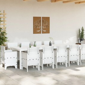 13 Részes Kerti Étkező Szett Kárpitokkal Fehér Polirattan, Kerti Asztal Fehér 150x100x73 cm Polirattan, Kerti Székek Kárpitokkal 4 db Fehér Polirattan