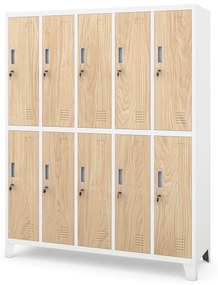 Pléh öltözőszekrény lábakon, 10 rekeszes BARTEK, 1360 x 1720 x 450 mm, Eco Design: fehér/ sonoma tölgy