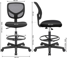 Hálós irodai szék, forgó szék ülésmagasság 55-75 cm, fekete