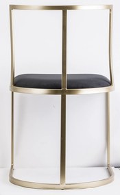 Design bronzos fém támlás szék fekete bársonyszövet huzattal 80x48x50cm