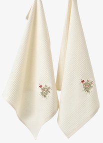 Goldea karácsonyi hímzett waffle konyharuha - fagyöngy krém alapon 50 x 70 cm