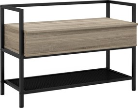 HOMCOM Cipőpad a Felnyitható Cipőszekrénnyel, Rejtett Tárolóval és Alsó Rácsos Polccal 4 Pár Cipőhöz, Előszobába, Nappaliba 84x39.5x61 cm Tölgy | Aoso