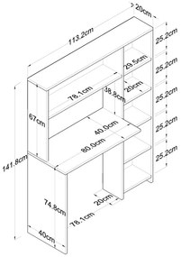 RANI munkapad polccal, 113,2x141,8 cm, fehér