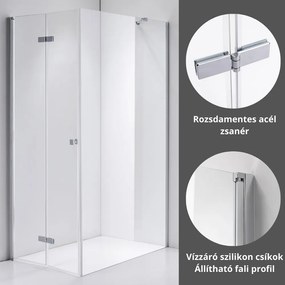 Stuxi Verona 70x120 aszimmetrikus csuklóajtós zuhanykabin 6 mm vízlepergető biztonsági üveggel, króm