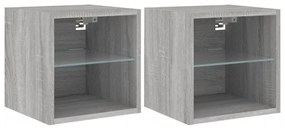 2 db szürke sonoma fali TV-szekrény LED-ekkel 30x28,5x30 cm