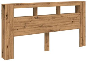 kézműves tölgyszínű szerelt fa LED-es fejtámla 200x18,5x103,5cm