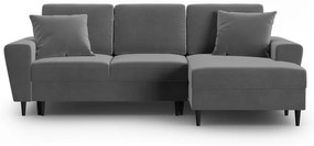 Világosszürke bársony kinyitható tárolóhelyes sarokkanapé (jobb oldali-heverő résszel) Kyoto – Cosmopolitan Design