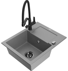 Mexen Enzo 1 rekeszes gránit mosogatócsepegtetővel és Duo konyhai csappal, szürke - 6506-71-671701-70-B