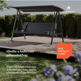 Blumfeldt LuxeLounge, hollywoodi hinta, 3 üléses, egyénileg állítható, porszórt acél, időjárásálló