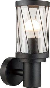 PREZENT 61037 COPENHAGEN Modern Kültéri Fali Lámpa Matt Fekete, Átlátszó E27 IP44