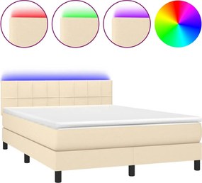 vidaXL krémszínű szövet rugós és LED-es ágy matraccal 140x190cm