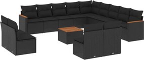 vidaXL 14 részes fekete polyrattan kerti ülőgarnitúra párnákkal