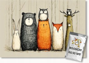 Fotótapéta Flizelina Erdő Állatok Róka Mackó Bagoly Jávorszarvas Scandi 400x280 ragasztó