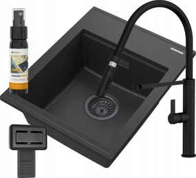 Gránit Mosogató Fekete Konyhai Csaptelep Szett Alor