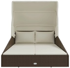 Barna polyrattan napozóágy összecsukható tetővel 200x114x128 cm