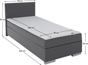 Boxspring ágy, egyszemélyes, szürke, 90x200, univerzális, ADARA