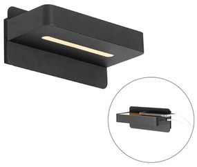 Modern fali lámpa fekete, LED-del, USB-vel és kapcsolóval - Ted