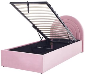 Rózsaszín bársony ágyneműtartós ágy 90 x 200 cm ANET Beliani