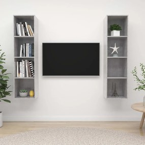 2 db betonszürke szerelt fa falra szerelhető TV-szekrény