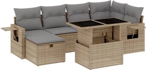 vidaXL 7 részes bézs polyrattan kerti ülőgarnitúra párnákkal