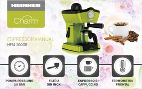 Charm Kávéfőző, Heinner, 800 W, 250 ml, zöld