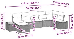 7 részes Kerti Kanapészett Párnákkal Szürke Poli Rattan Akácia